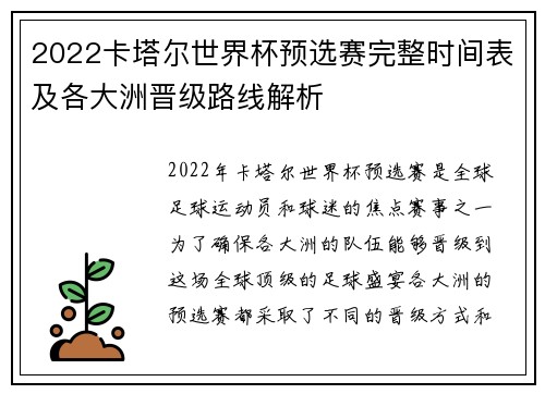 2022卡塔尔世界杯预选赛完整时间表及各大洲晋级路线解析